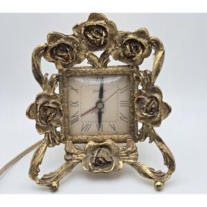 Vintage Guild Crest Ornate Gold Leaf Vanity Clock Telechron‎ Electric Movement